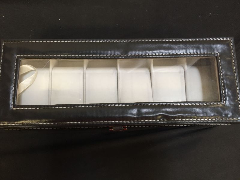 Photo 1 of 6 Slot Leather Watch Box Display Case Organizer Glass Jewelry Storage - Black
