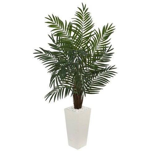 Photo 1 of 5.5ft Artificial Areca Palm Tree in White Tower Planter - Nearly Natural