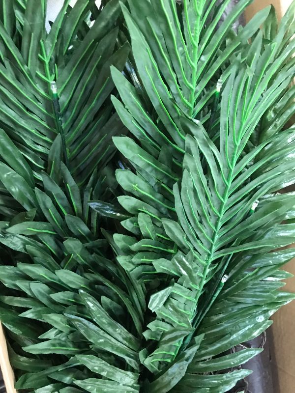 Photo 1 of 7 ft. Pre-Lit LED Palm Artificial Christmas Tree with Green Leaves and 96 LED Lights