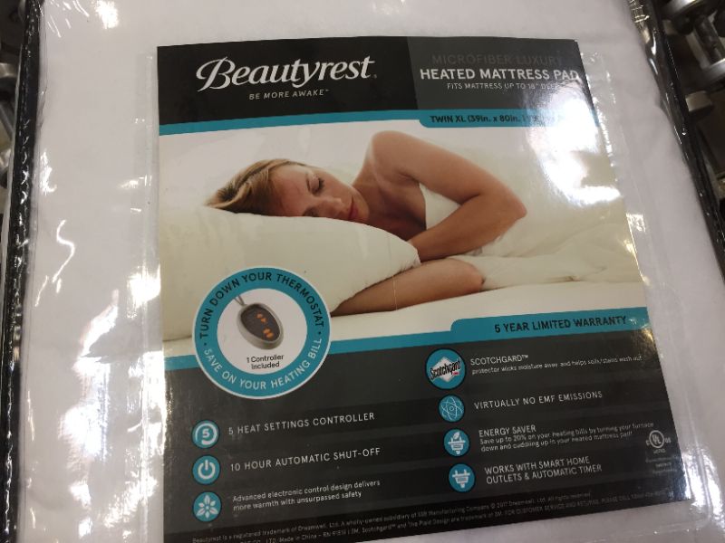 Photo 3 of Beautyrest - Heated Microfiber Mattress Pad with 3M Scotchgard - White - Twin XL