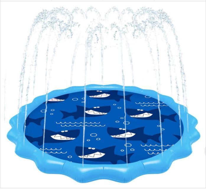 Photo 1 of Polita Splash Pad Toddlers Sprinkler Mat with Shark Pattern NonSlip and Child Safety Outdoor Backyard Water Splash Mat for 312 Years Babies Boys and Girls Blue 67