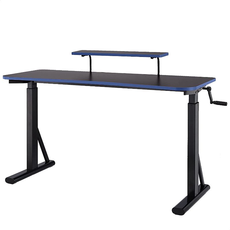 Photo 1 of Amazon Basics Height-Adjustable Gaming Desk with Raised Monitor Shelf - Blue
