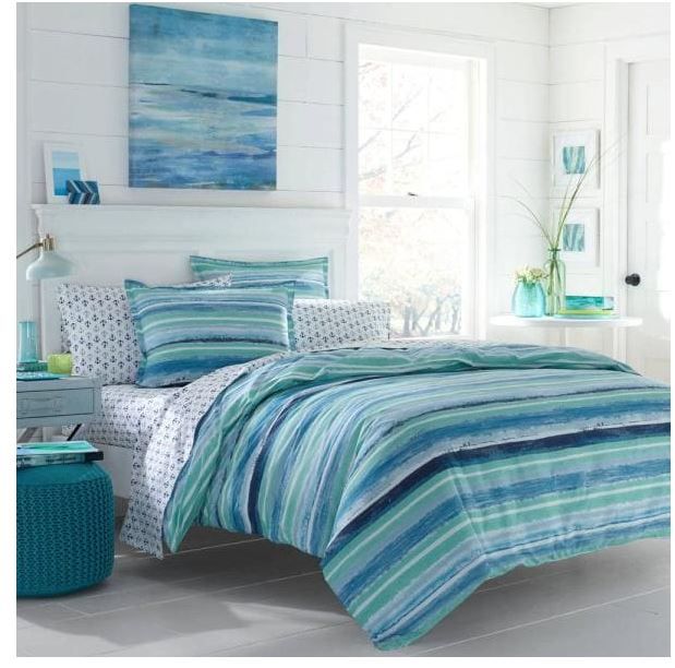 Photo 2 of Alex 2Piece Aqua Blue Striped T150 Cotton Twin Duvet Cover Set