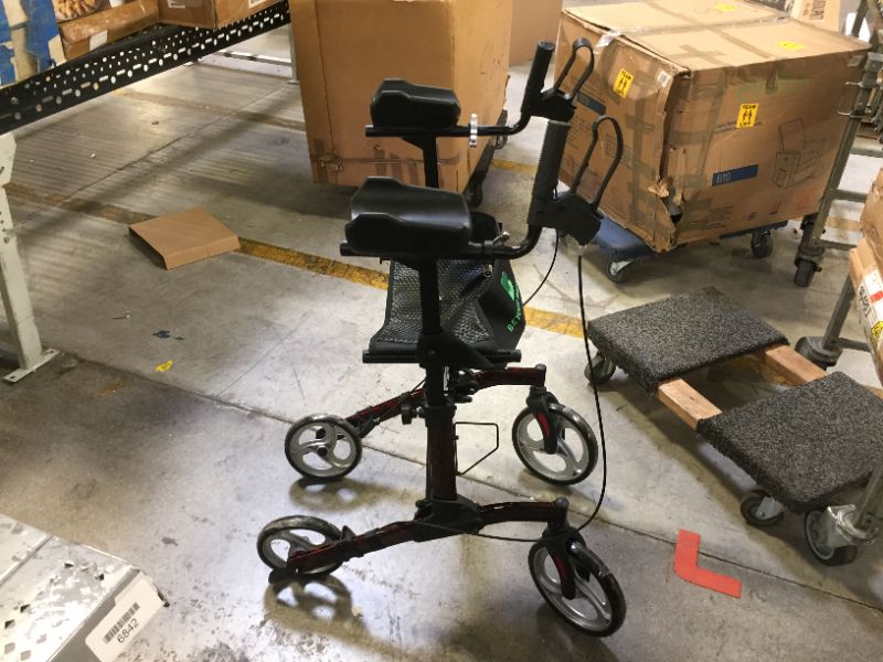 Photo 1 of BEYOUR WALKER Upright Walker, Stand Up Rollator Walker Tall Rolling Mobility Walking Aid with 10” Front Wheels, Seat and Armrest for Seniors and Adults, Flame Red
