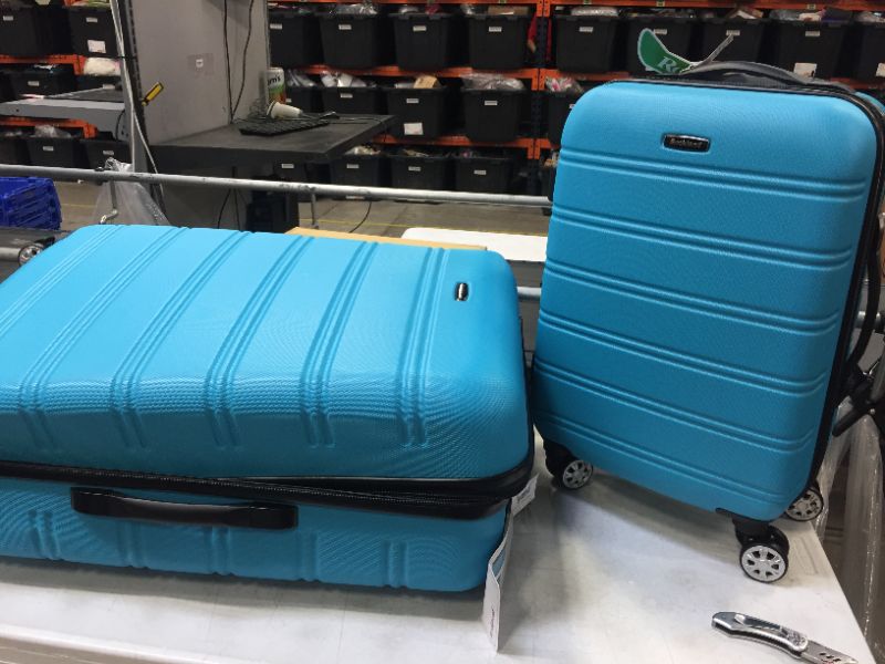 Photo 1 of 2 Piece Expandable Abs Spinner Set, Turquoise color  LARGE LUGGAGE IS DENTED
