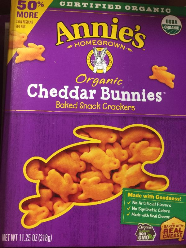 Photo 1 of Annie's Baked Snack Crackers, Organic, Cheddar Bunnies - 11.25 oz PACK OF 5 