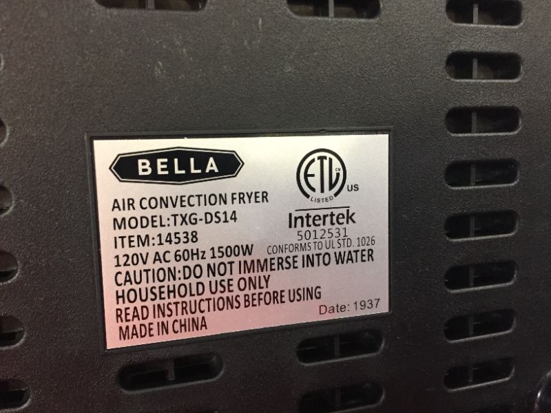 Photo 4 of BELLA Electric Hot Air Fryer, Healthy No-Oil Deep Frying, Cooking, Baking and Roasting, Easy Clean Up, Removable Dishwasher Safe Basket, 2.6 QT, Black