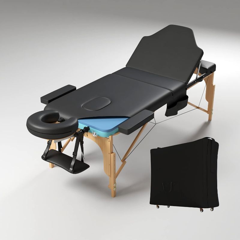 Photo 3 of Luxton Home 3-Section Premium Memory Foam Massage Table with Rolling Carrying Travel Case - Easy Set Up - Foldable & Portable - Adjustable Height, Head Cradle, Hanging Arm Rest, & Side Storage Pocket
