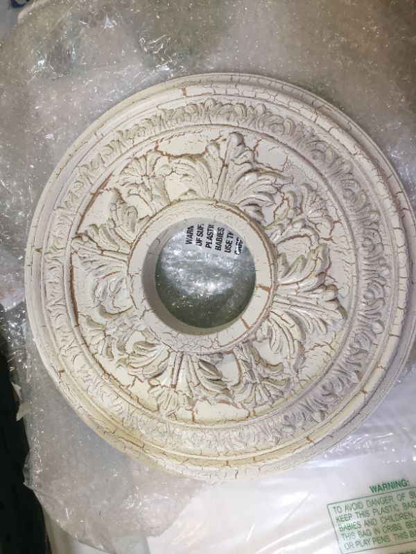 Photo 3 of 15 3/8OD x 4 1/4ID x 1 1/2P Baltimore Ceiling Medallion (Fits Canopies up to 5 1/2), Hand-Painted Pot of Cream Crackle gold rush 