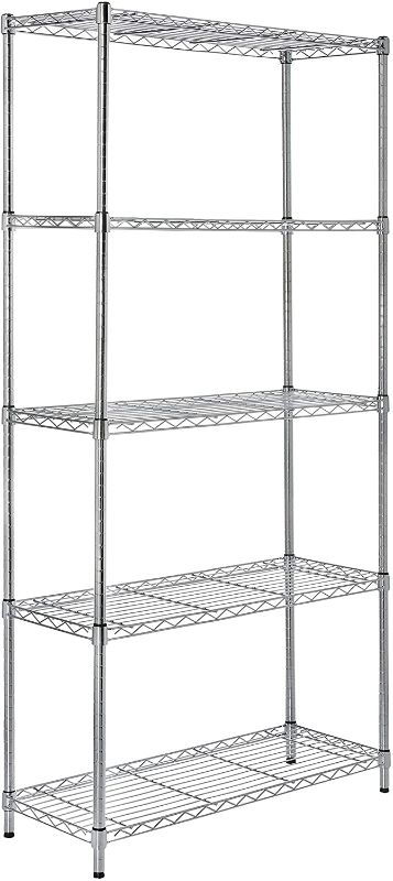 Photo 1 of Amazon Basics 5-Shelf Adjustable, Heavy Duty Storage Shelving Unit (350 lbs loading capacity per shelf), Steel Organizer Wire Rack, Chrome, (36L x 14W x 72H)
