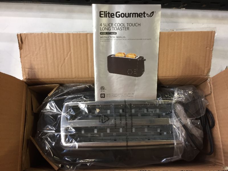 Photo 2 of Elite Gourmet ECT-4829B Long Toaster, 6 Toast Settings Defrost, Reheat, Cancel Functions, Slide Out Crumb Tray, Extra Wide Slots for Bagels Waffles, 4-Slice, Black
