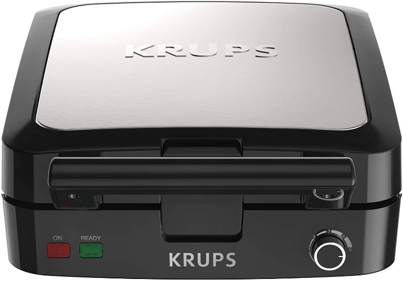Photo 1 of KRUPS Belgian Waffle Maker, Waffle Maker with Removable Plates, 4 Slices, Silver/Black
