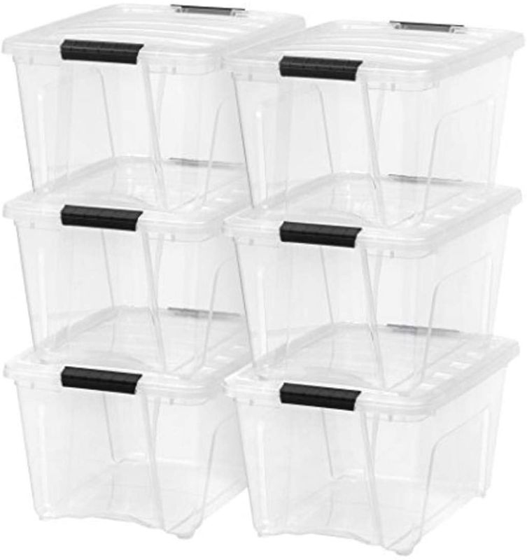 Photo 1 of IRIS USA TB Clear Plastic Storage Bin Tote Organizing Container with Durable Lid and Secure Latching Buckles, 32 Qt, 5 Count
