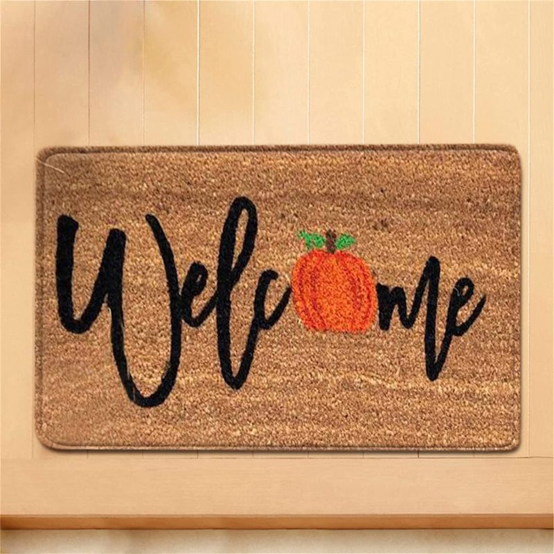 Photo 1 of 2PACK 
ALSA Halloween Welcome Doormat Waterproof Large Pumpkin Skull Carpet Heavy Duty Non-Slip Outdoor Rugs Front Door Mat for Home Entrance Outdoor Mat-Welcome
