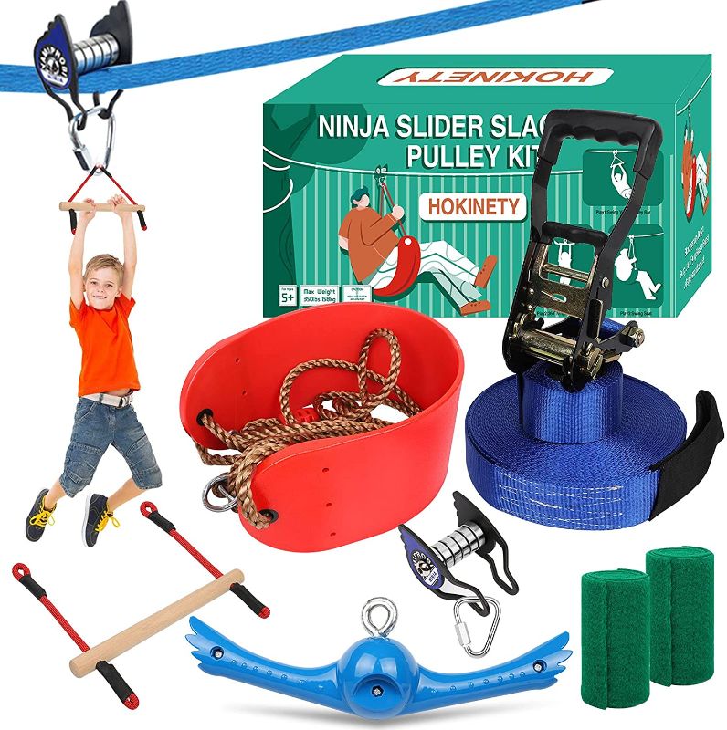 Photo 1 of Ninja Warrior Obstacle Course for Kids?65FT Ninja Slider Slackline Pulley Kit - Zip Line Accessories Includes Swing | Spinning Swing Toys | Monkey Bars - Outdoor Playset Equipment for Backyard
COMES WITH ONLY WHAT IS SECOND PICTURE 

