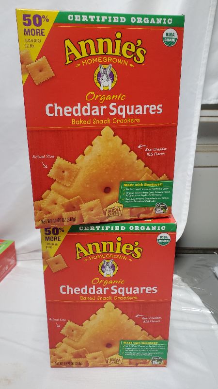 Photo 1 of Annie's Organic Cheddar Squares Baked Snack Crackers, 11.25 oz 2 BOXES BEST BY 10/2/2021