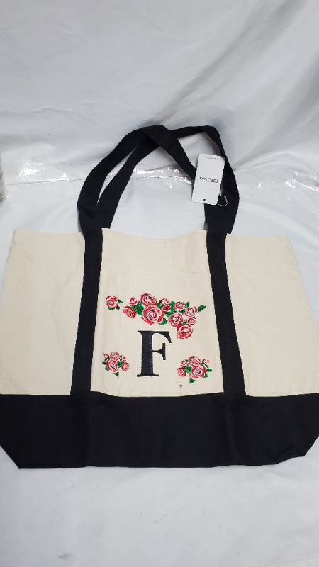 Photo 1 of CANVAS TOTE BAG MONOGRAM WITH THE LETTER F 2CT 