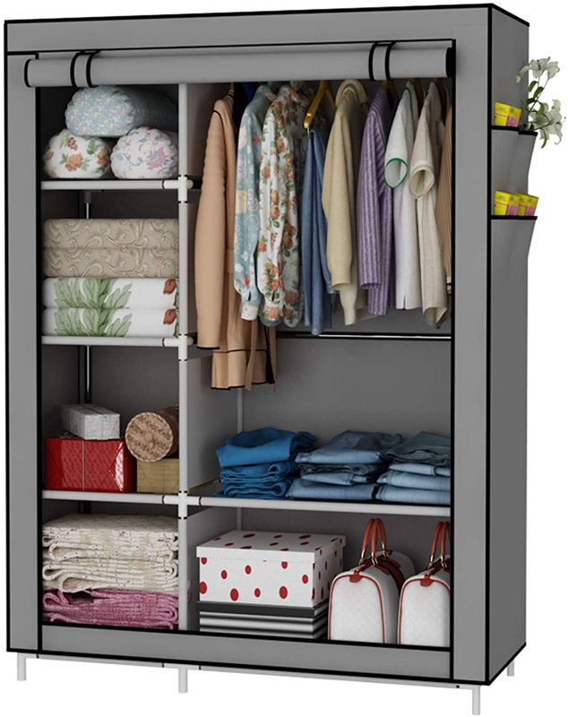 Photo 1 of UDEAR Closet Organizer Wardrobe Clothes Storage Shelves, Non-Woven Fabric Cover with Side Pockets,41.3 x 17.7 x 66.9 inches,Grey

