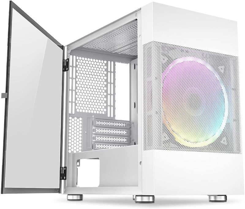 Photo 1 of Vetroo M01 Compact M-ATX Mesh Gaming Pc Case, Pre-Installed 200mm Rainbow Fan, Door Opening Tempered Glass Panel Design, Air-Water Cooling Ready
