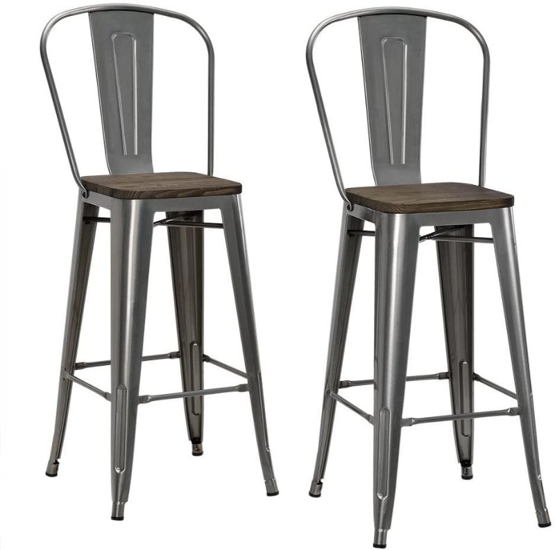 Photo 1 of DHP Luxor 30" Wood Seat, Set of 2 Bar Stool, Antique Gun Metal
