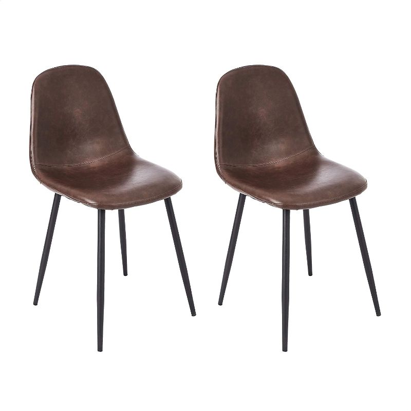 Photo 1 of CangLong Faux Leather Dining Back Modern Side Chair for Pub Coffee Home, Set of 2, Brown
