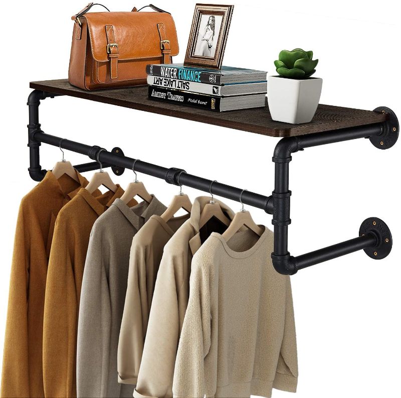 Photo 1 of Clothes Rack with Top Shelf, 41in Industrial Pipe Wall Mounted Garment Rack,