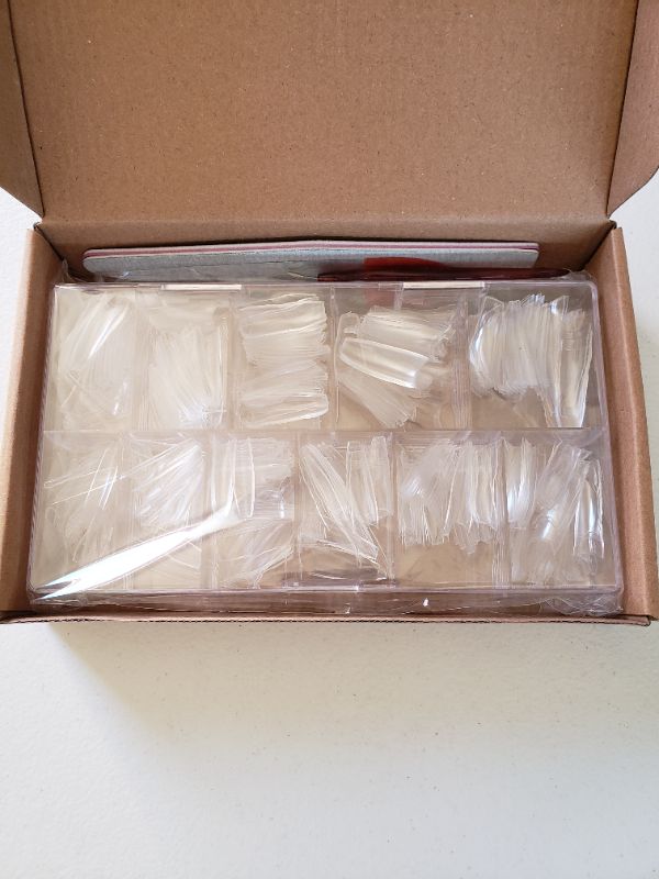 Photo 1 of BNK Craft Coffin French Nail Tips, Clear, Nail Art with Box, 10 Sizes.