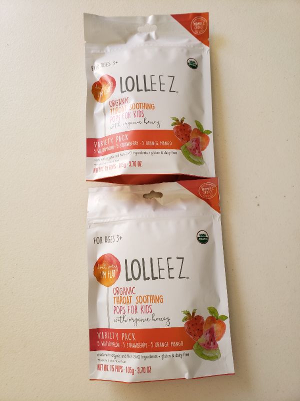 Photo 2 of Organic Throat Soothing Kids Pops Watermelon, Strawberry, Orange Mango. Lot of 2 Bags