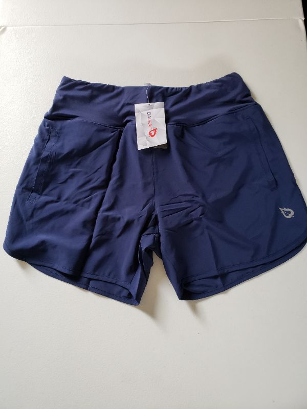 Photo 1 of BALEAF Women's 5 Inches Running Shorts, Pocketed, Back Zipper, Navy, Size M.