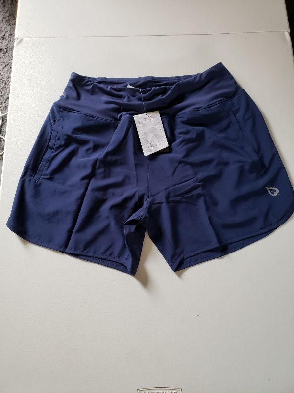 Photo 1 of BALEAF Women's 5 Inches Running Shorts, Pocketed, Back Zipper, Navy, Size M.