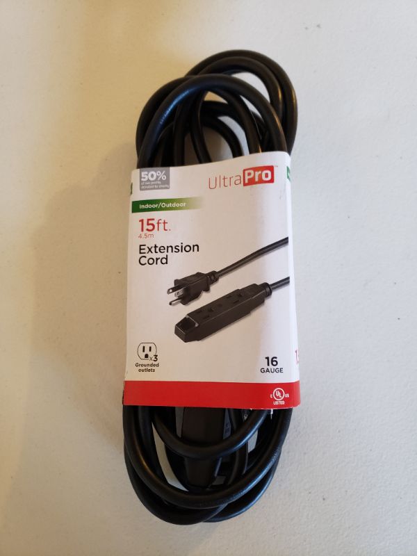 Photo 1 of 15 Foot Home Extension Cord 16 Gauge With 3 Outlets Black.