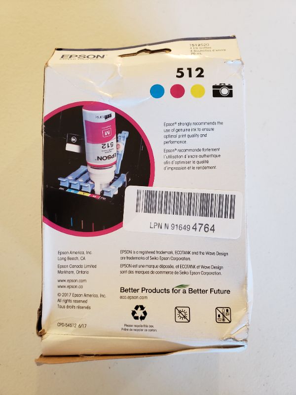 Photo 3 of Epson® 512 EcoTank Cyan/Magenta/Photo Black/Yellow Ink Bottles, Pack Of 4, T512520-S