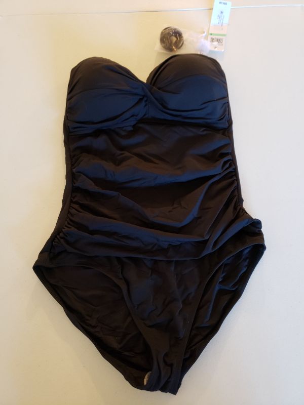 Photo 2 of Anne Cole - Twist Front Shirred One Piece. Black, Size 8.