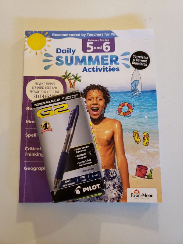 Photo 1 of Evan-Moor Daily Summer Activities, Grade 5-6 Paperback – Student Edition, January 1, 2018 & Pilot G2 Pens
