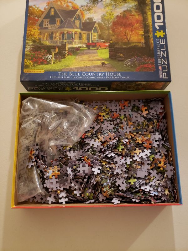 Photo 3 of EuroGraphics The Blue Country House by Dominic Davison 1000-Piece Puzzle. Open Box, Prior Assembly. May Be Missing Pieces.