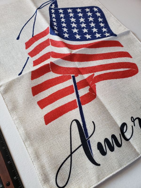 Photo 2 of AMERICA Burlap Style Home Decor Flag, Approx 12x18. 