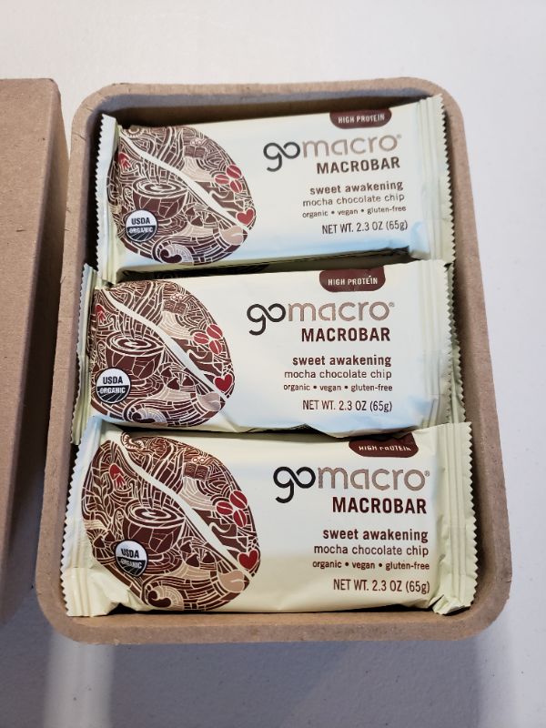 Photo 2 of GoMacro MacroBar Organic Vegan Protein Bars - Mocha Chocolate Chip (2.3 Ounce Bars. Best By Aug 2021.