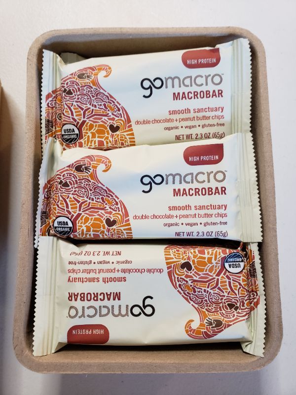 Photo 2 of GoMacro MacroBar Organic Vegan Protein Bars - Double Chocolate + Peanut Butter Chips (2.3 Ounce Bars. Best By Jul. 2021.