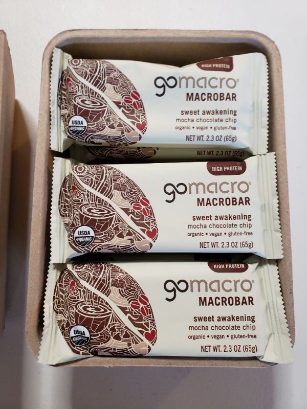 Photo 2 of GoMacro MacroBar Organic Vegan Protein Bars - Mocha Chocolate Chip (2.3 Ounce Bars. Best By Aug. 2021