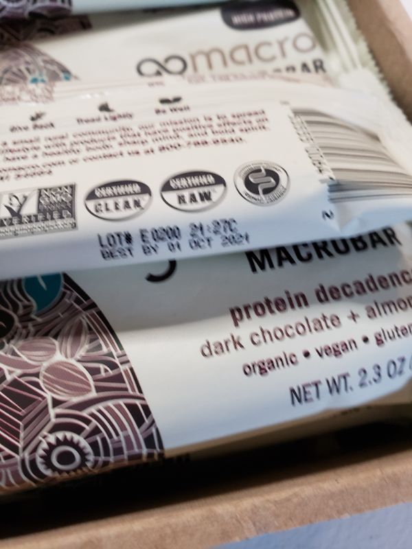 Photo 3 of GoMacro - Organic MacroBar Protein Decadence Bars Box Dark Chocolate + Almonds - 12 Bars. Best By Oct 2021.