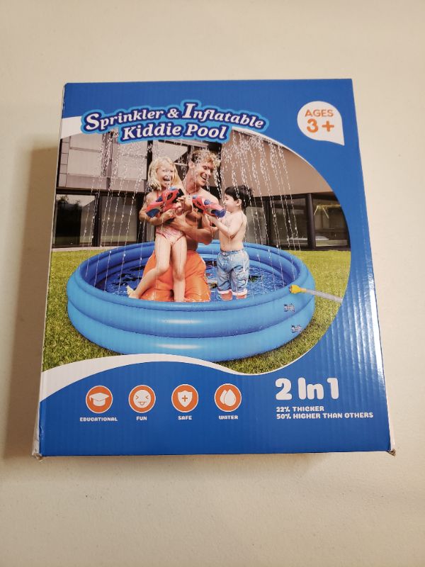 Photo 1 of Sprinkler & Inflatable Kiddie Pool 2 In 1, Ages 3+, 60x60x10 Inflated.