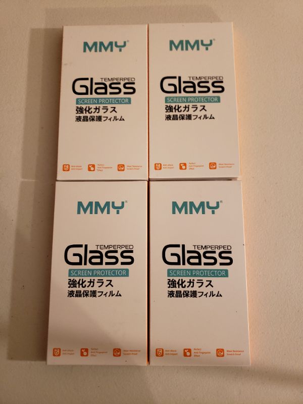 Photo 1 of MMY Tempered Glass Screen Protectors, 9H Hardness Clear, Lot of 4 Boxes.