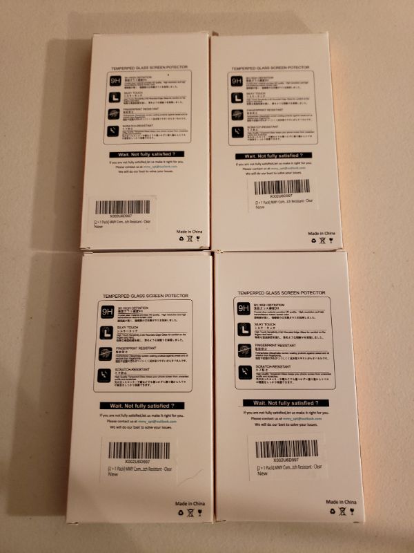 Photo 1 of MMY Tempered Glass Screen Protectors, 9H Hardness Clear, Lot of 4 Boxes.