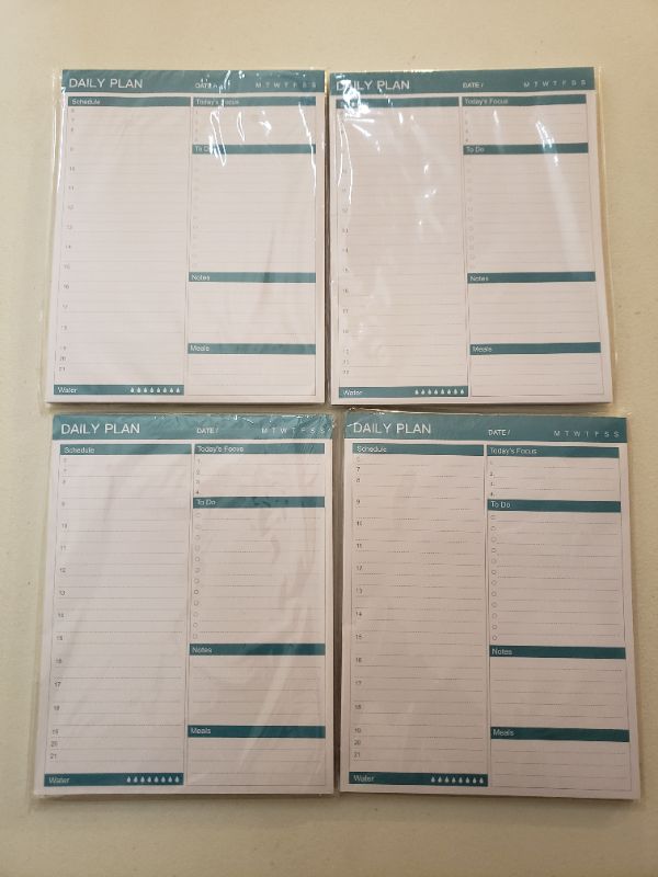 Photo 1 of Daily Plan Notepad with Hourly Schedule, To do list, Meals, Water Tracker, Magnetic Daily planner, Teared off Schedule Planner pad,8.6 x 6.5 inches, Green. LOT OF 4.
