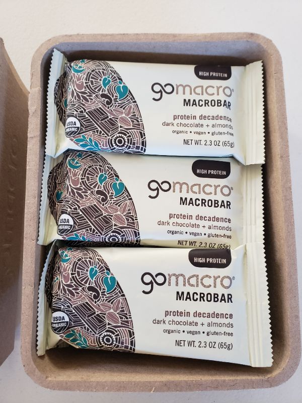 Photo 2 of GoMacro - Organic MacroBar Protein Decadence Bars Box Dark Chocolate + Almonds - 12 Bars. Best By Sep. 2021.