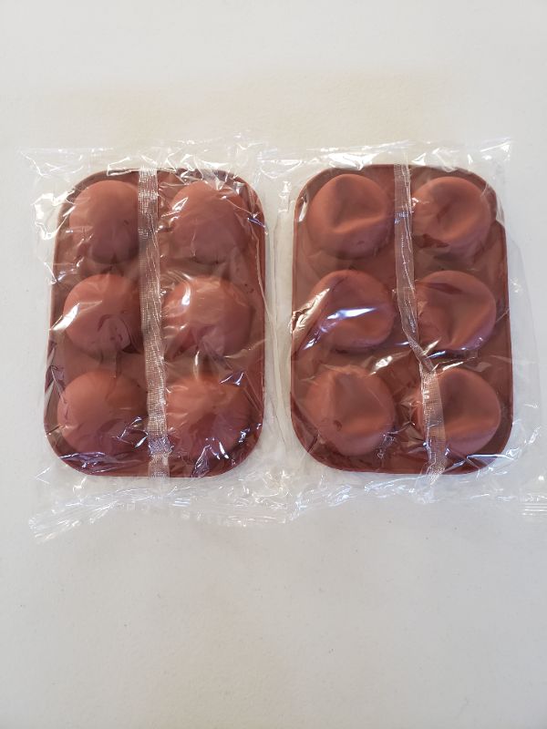 Photo 2 of 2 Pack of Baking Silicone Molds For Chocolate, Cake, Jelly, Pudding, Round Shape Half Sphere Non Stick with 6 Holes (Brown) LOT OF 2 PACKAGES, 4 TOTAL.
