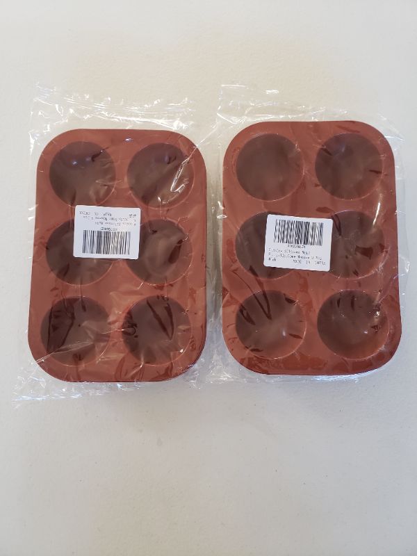 Photo 1 of 2 Pack of Baking Silicone Molds For Chocolate, Cake, Jelly, Pudding, Round Shape Half Sphere Non Stick with 6 Holes (Brown) LOT OF 2 PACKAGES, 4 TOTAL.
