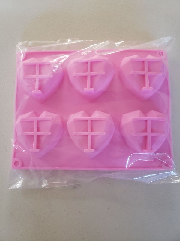 Photo 2 of 2 Pack Diamond Heart Shape Silicone Molds For Candy Making, Pink. 