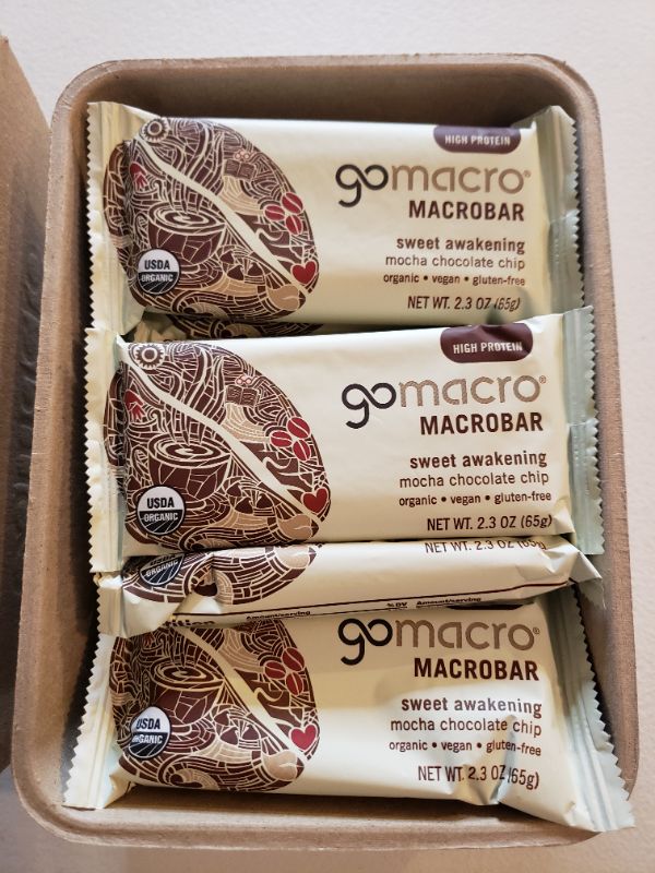 Photo 2 of GoMacro MacroBar Organic Vegan Protein Bars - Mocha Chocolate Chip (2.3 Ounce Bars. Best By Aug 2021.