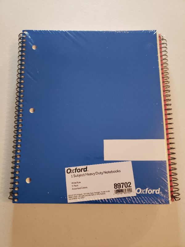 Photo 1 of Oxford Spiral Notebook 3 Pack, 1 Subject, Wide Rule, Durable Plastic Covers, Strong Coil, 1 Pocket, 8.5 x 11, 100 Sheets, Red, Green, Blue (89802)
